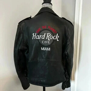 Vintage 90’s Hard Rock Cafe Leather Motorcycle Biker Jacket MIAMI. Sz: S.